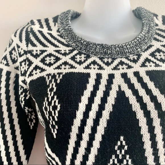 PINK ROSE Knit 🧶 Crew Neck Cozy Black White Stretch Boho Mini Dress - Picture 12 of 16